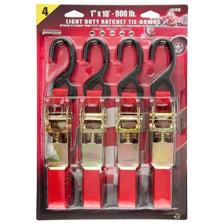 Erickson Manufacturing 01418 1 in. x 10 ft. 900 lbs Ratchet Tie Down Straps, Red, 4PK 360241848